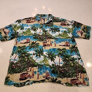 Presence Hawaiian Vintage 90s Button Front Shirt Hawaii XL Woodie Wagons Palm